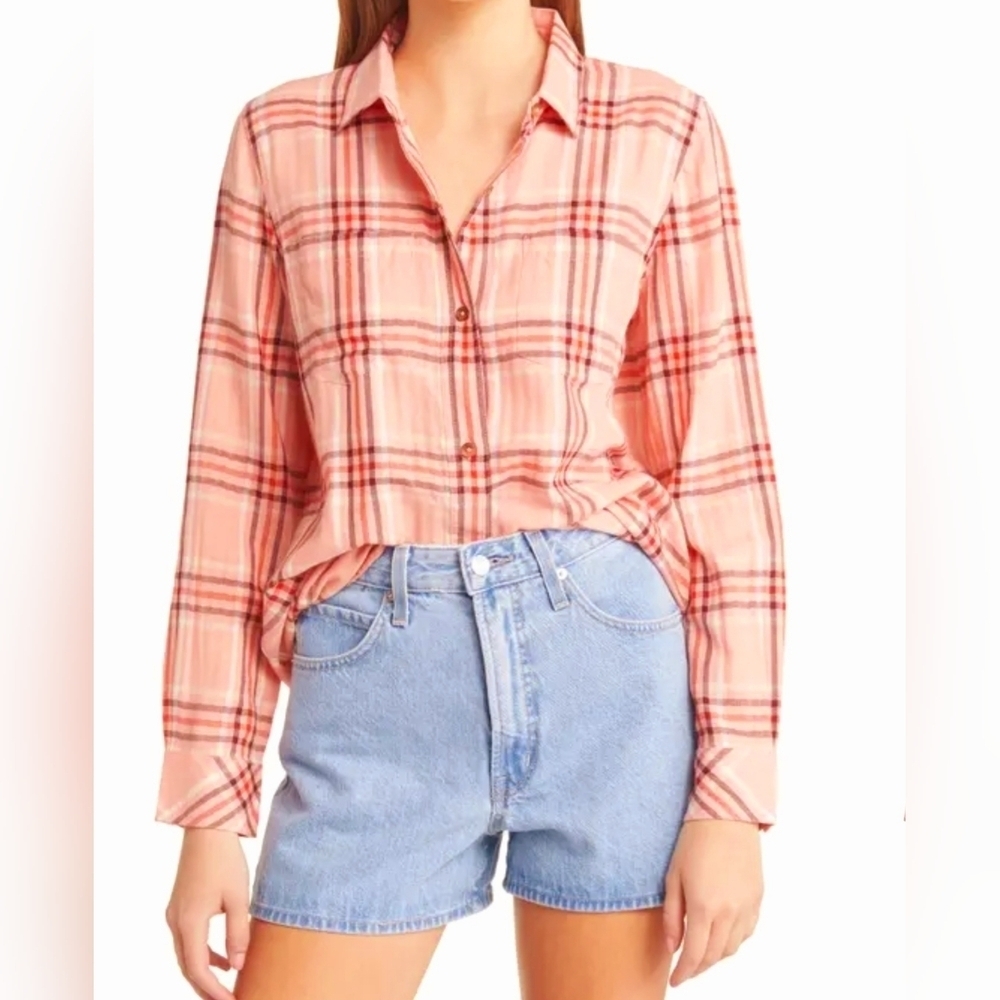 Madewell Women's Cotton Classic Plaid Button Down Long Sleeve Preppy Shirt XXS